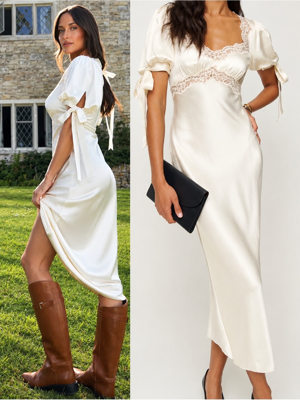 Reformation X Kacey Musgraves Stella Silk Sweetheart Neck Lace Bow Tie Dress 2